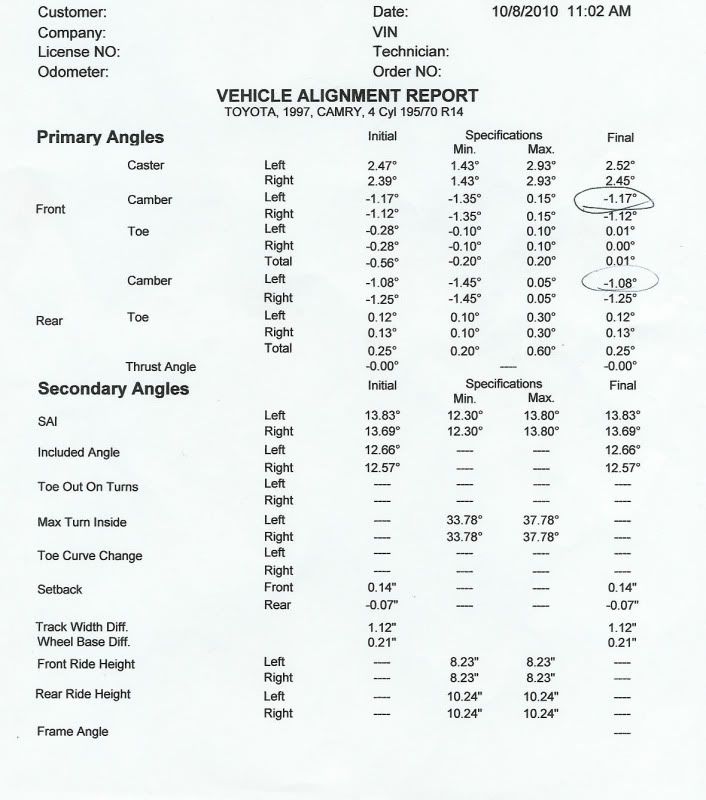 Wheel Alignment Report Gen 4 97 Camry Toyota Nation Forum Toyota
